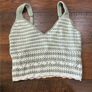 Hollister Green and White Crochet Knit crop Top adjustable xs